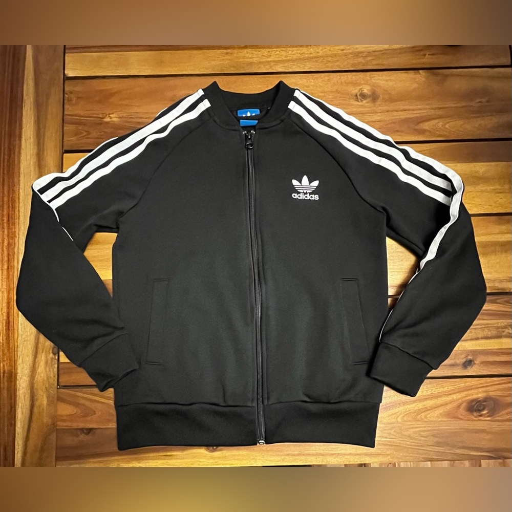 Adidas 3-Stripes Full-Zip Hoodie in Black/White Youth Boys Size 8/10